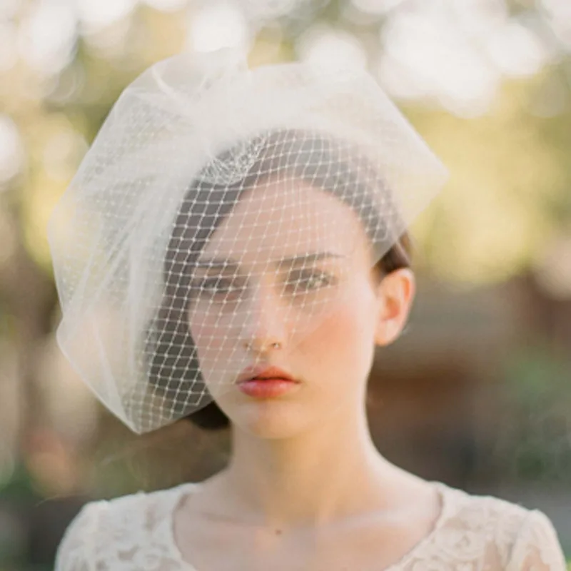 

High Quality Elegant Birdcage Veil Wedding Bridal Veil Tulle Wedding Veils Lace Edge White Two Layer Wedding Accesories