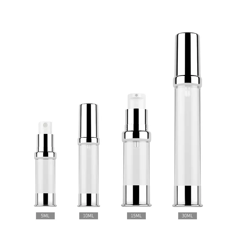 

5ml 10ml 15ml 30ml Empty Shiny Silver Aluminum Airless Lotion Cream Mist Spray Pump Bottle ,Travel Cosmetic Makeup Container