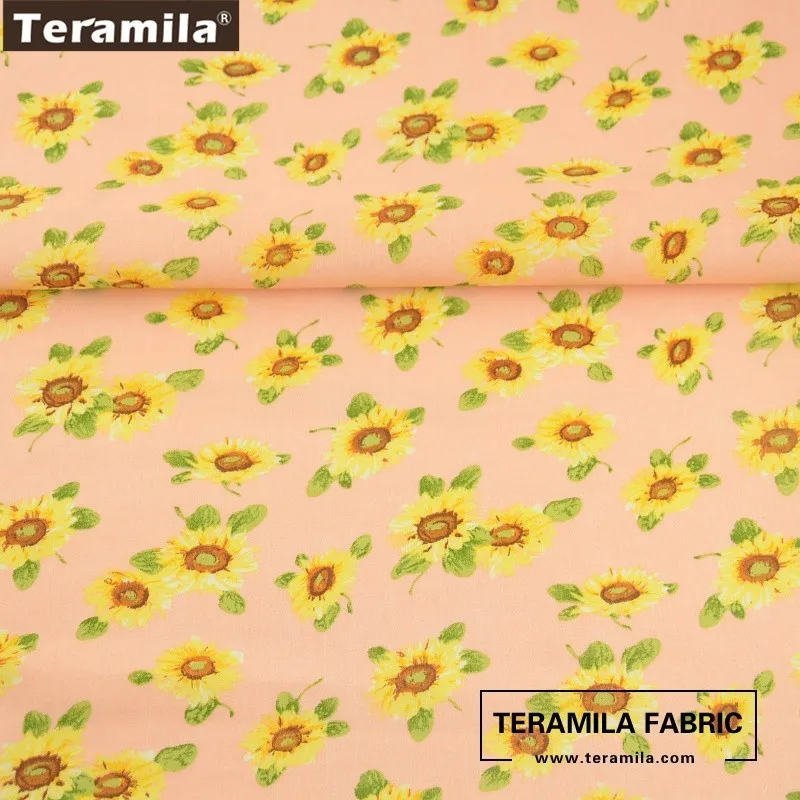 Teramila Cotton Poplin Fabric Light Pink Fat Quarter Meter Cloth Tissue Printed Sunflower Pattern Patchwork For Sewing Crafts|fat quarters|cotton