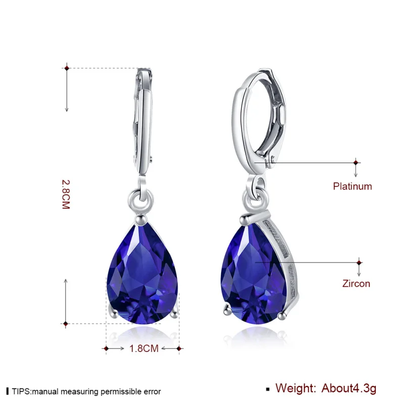 Light Brand designer Blue Cubic Zirconia silver color dangle earrings for women fashion Cute jewelry E2106 | Украшения и