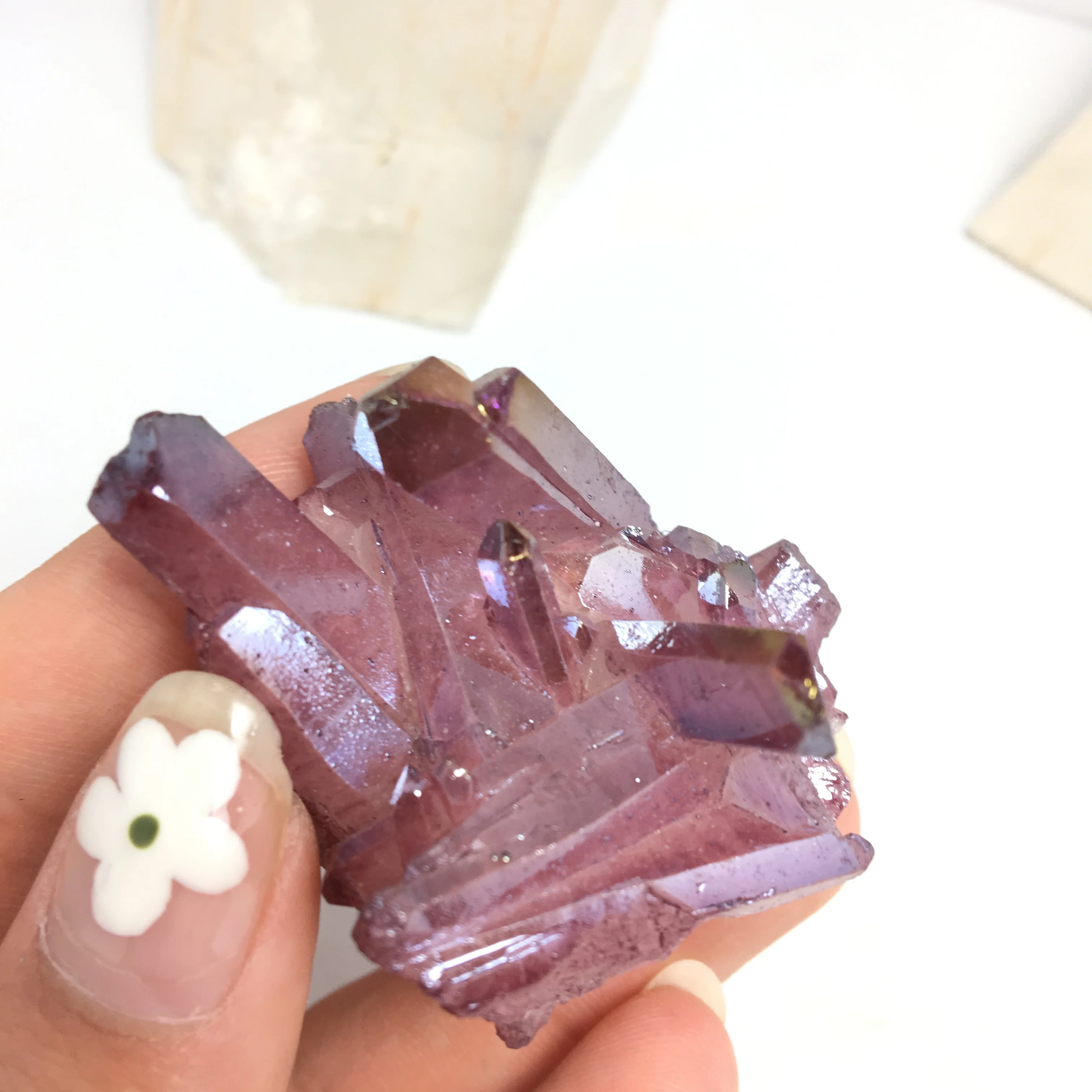 Аура кварцевый кристалл кластер Ангел натуральный Druzy Geode образцы минералов для