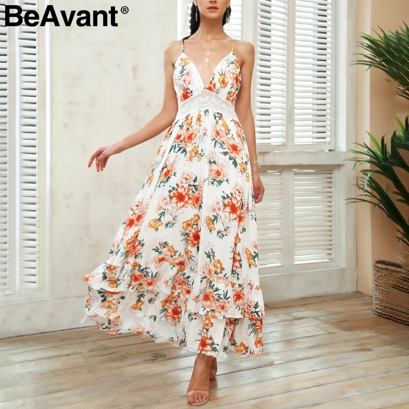 Длинное кружевное платье BeAvant с цветочным принтом женское сексуальное Пляжное