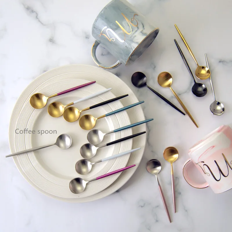 1Pcs Luxury Stainless Steel Coffee Spoons Ice Cream Candy Teaspoon Kitchen Supplies Tableware 18 Colors Electroplate | Дом и сад