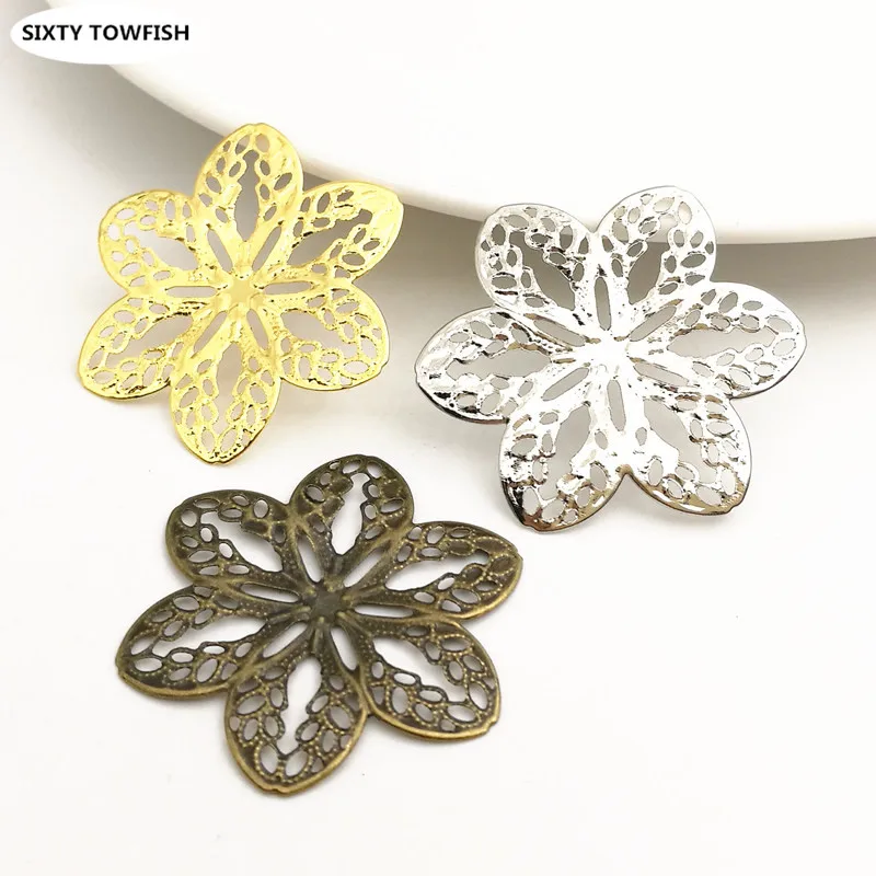 

30 pcs/lot 33mm Gold color/White K Metal Filigree Flowers Slice Charms base Setting Jewelry DIY Components Findings B1071701