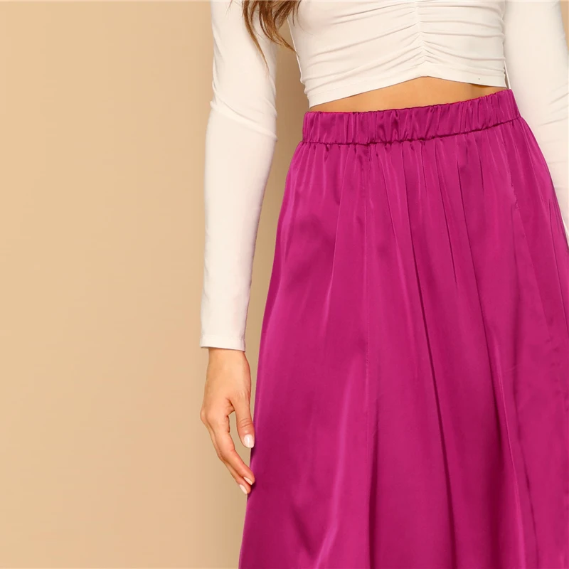 SHEIN Однотонная Атласная Юбка С Разрезом Весенняя Юбка С Эластичной Талией Женские Элегантные Юбки