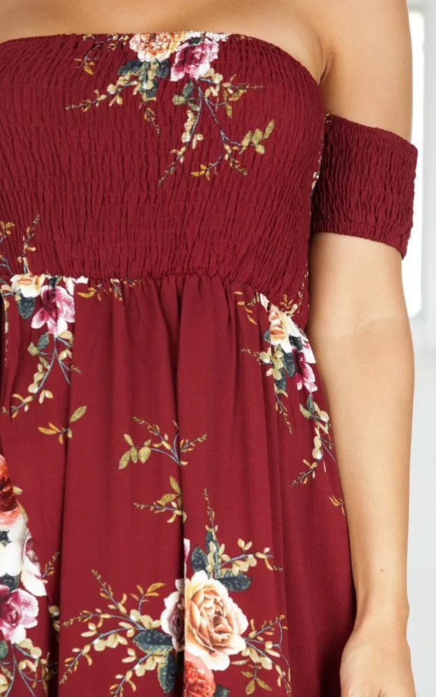 Женское длинное платье Boho винтажное пляжное с открытыми плечами и цветочным