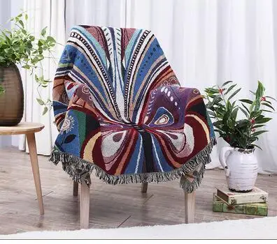 Online Çiçek Kuş Desen Pamuk Ipliği Battaniye Kanepe Havlu Tek Sandalye örtüsü Battaniye Halı Tam Kapak Kaymaz Kalınlaşma