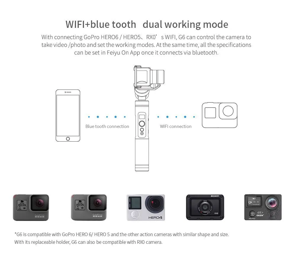 Feiyu G6 Handheld Gimbal Waterproof Wifi + Blue Tooth OLED Screen for Action Camera Hero 6 5 4 RX0 PK Zhiyun Smooth | Электроника