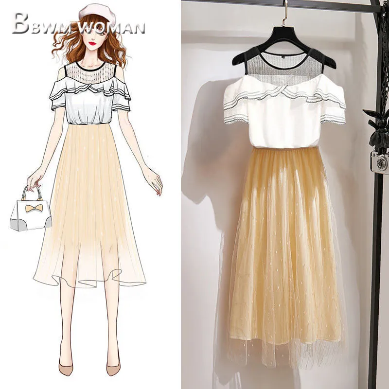 Женские летние комплекты 2019 блузка с оборками и юбка феи женские комплекты| |