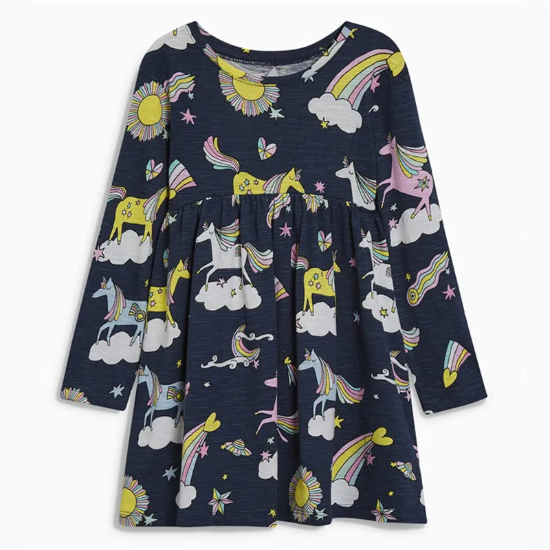 Long sleeves unicorn girls dresses with pockets spring autumn baby girl clothes casual Children tunic | Детская одежда и обувь