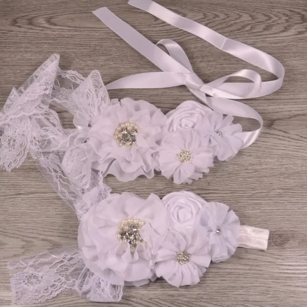 white 1 компл./лот пояс с цветами из шифона в комплекте, украшение для детей, повязка на голову, повязка для малышей из сатина, с розочками, с поясом, декорированным цветком, для девочек для детей беременности и родам пояс - Цвет: white