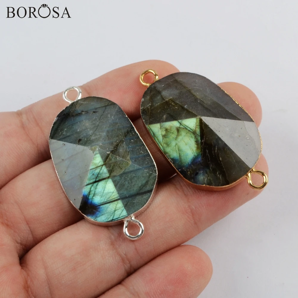 BOROSA Natural Labradorite Faceted Gold Plating Connectors Silver Charm Women Bracelet Boho DIY Gifts G1813 | Украшения и