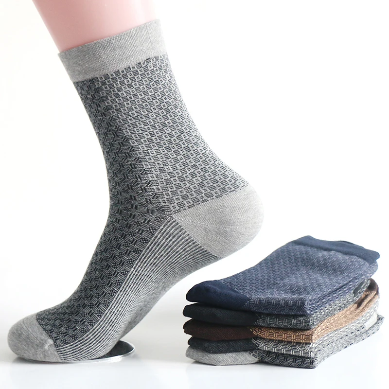 Winter Male Ropa 5 Pairs/Lot Casual Breathable Grid Cotton Warm Long Tube Socks Men Business Loafers Sokken Chaussette Homme