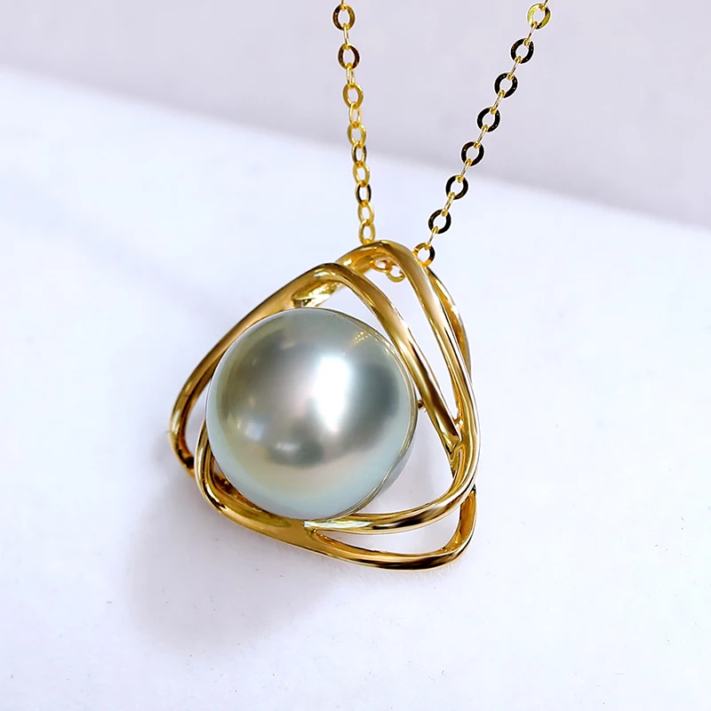 Женское ожерелье с подвеской жемчугом из таитянского соленого золота 14 к 10-11 мм |