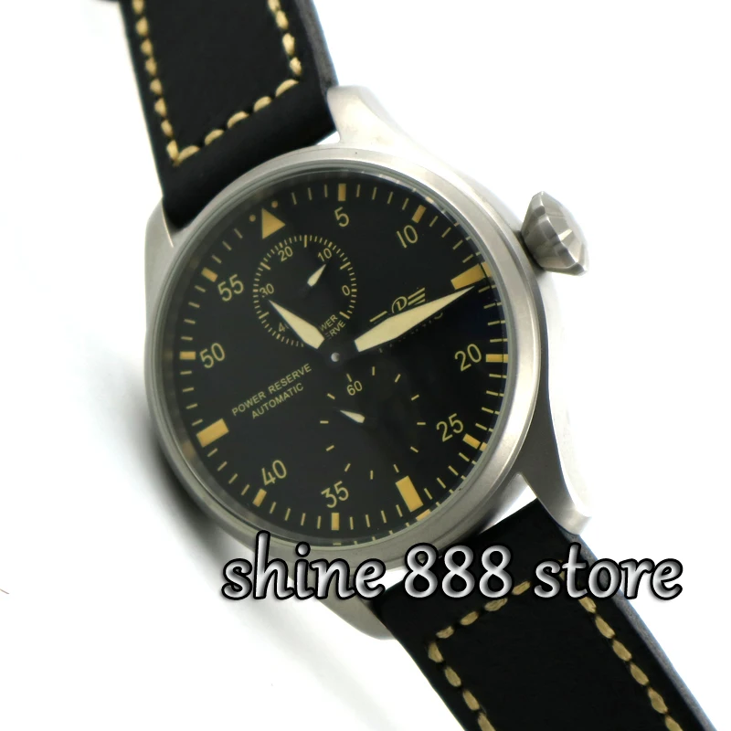 Parnis 47 мм черный циферблат индикатор power reserve пескоструйные дело Автоматические
