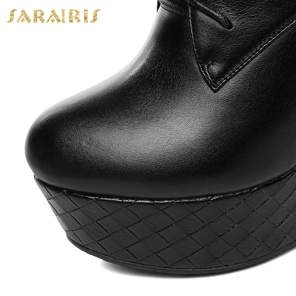 SARAIRIS/горячая Распродажа, женская обувь из натуральной кожи наивысшего качества на танкетке и высоком каблуке женские ботинки черные ботильоны