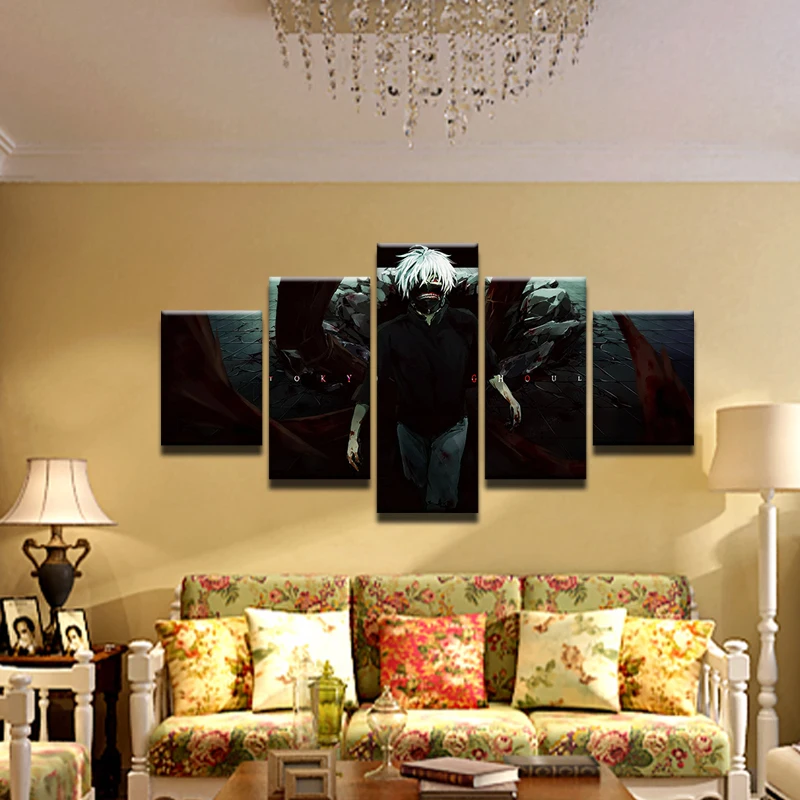 5 панелей аниме Токийский Гуль Кен канеки Картина на холсте настенное искусство