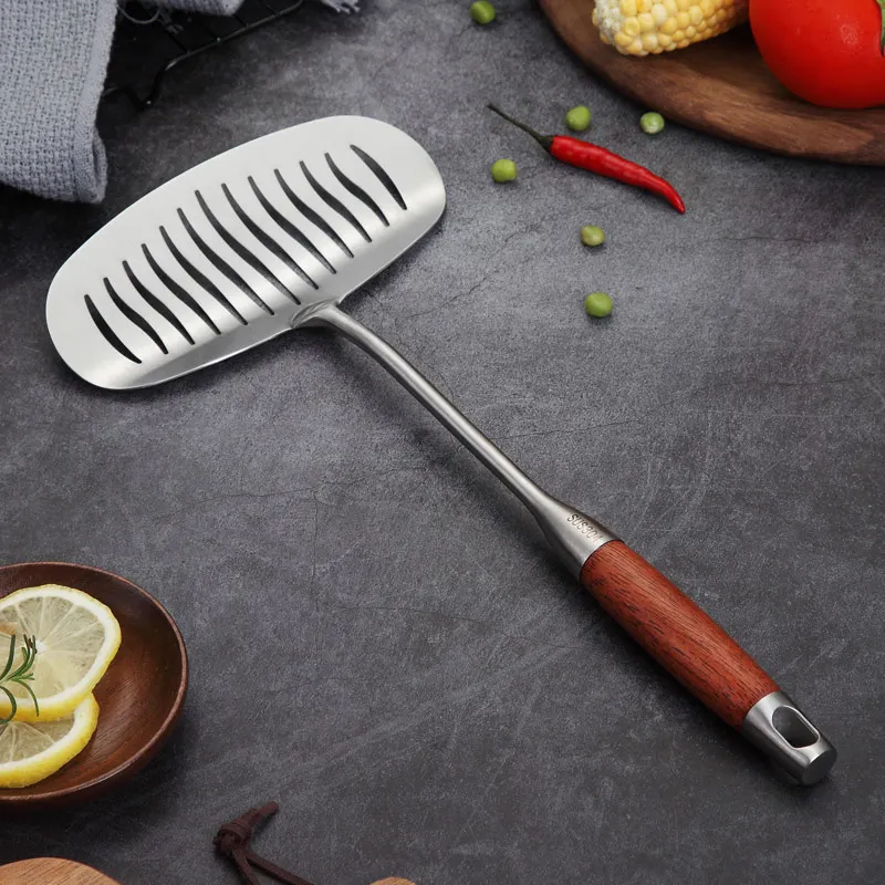 Fish Spatula VandHome кухонная утварь 304 нержавеющая сталь лопатка Черпак ковш Нескользящая деревянная ручка кухонная утварь - Цвет: Fish Spatula