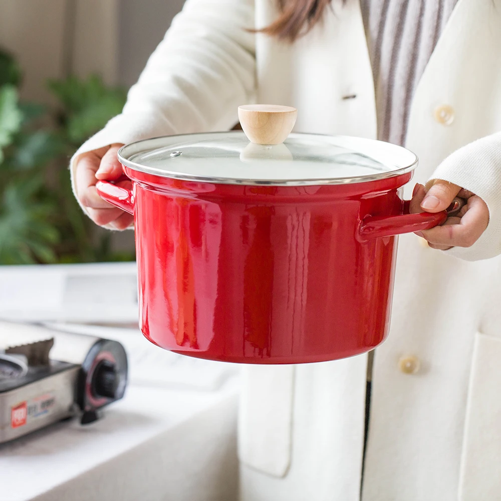 Креативная эмалированная кастрюля с толстой плоской подошвой fire general|enamel pot|enameled