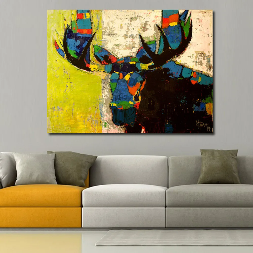JQHYART красочные Moose граффити изображение животных Печать на холсте украшение