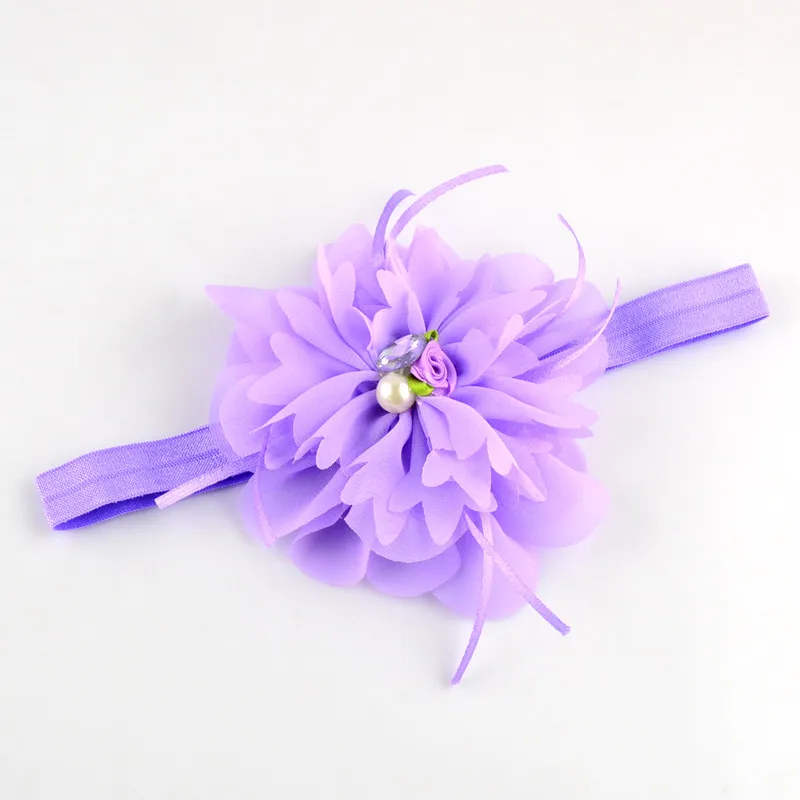 20 шт./лот эластичная повязка на голову с 4 дюймовой шифоновой тканью цветочный