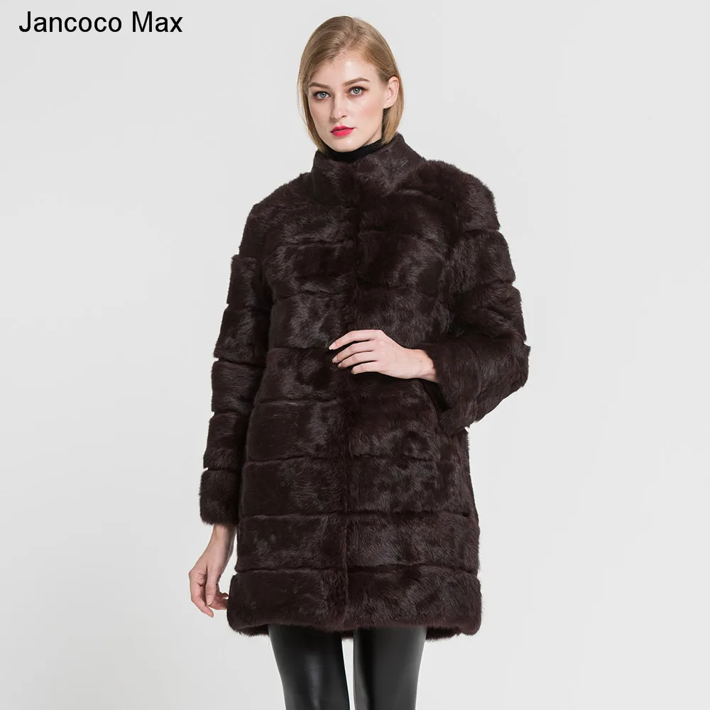 Jancoco Max новая зимняя куртка из натурального кроличьего меха теплая мягкая длинная шуба женское рождественское платье S1675