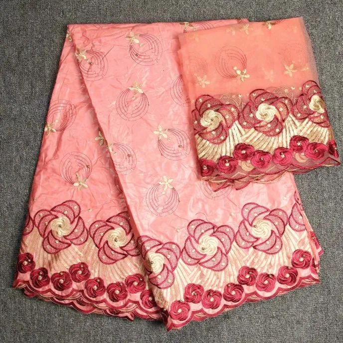 2018 New African Bazin Riche Getzner Lace Fabric With Embroidery French Net for dress Tulle Black/pink | Дом и сад