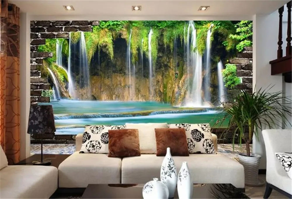 Online Wholesale Wallpaper Flowing Waters Waterfall 3D Landscape Mural Digital Printing HD Wall paper | Обустройство дома