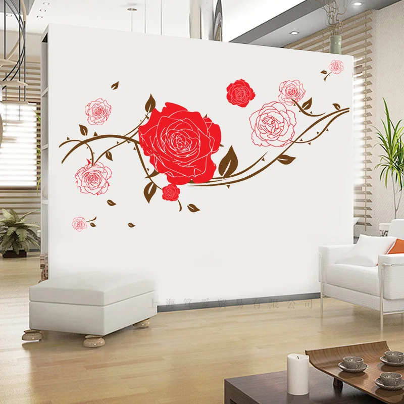 

Red Rose flower wall stickers PVC Material DIY Rose Wall Decals For Living Room Bedroom Sofa background Girl room Decoration
