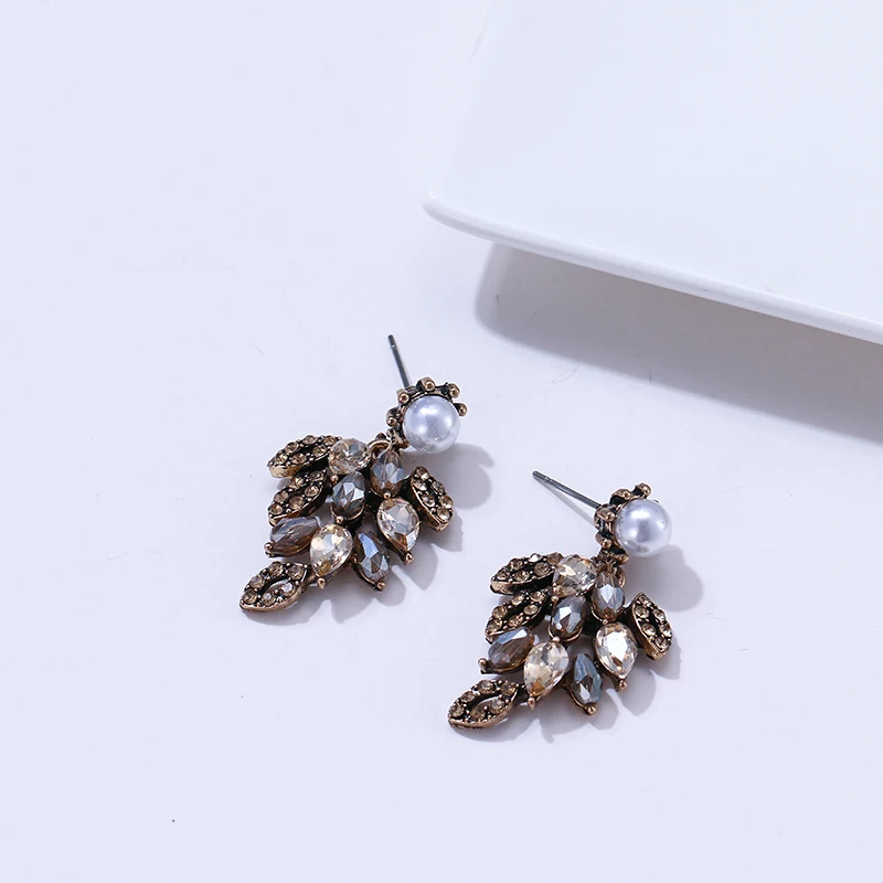 Модные стразы Yhpup длинные Винтажные серьги с кристаллами в виде листьев растений