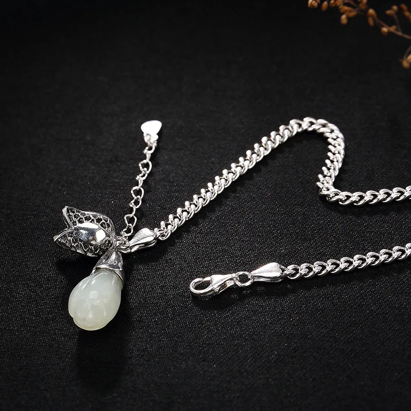 

Pure Silver, Hetian Jade White Jade Mosaic Jade Orchid Flower, Simple And High-end Ladies' Chain Bracelet Wholesale.