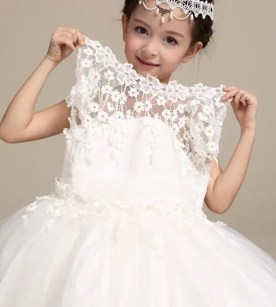 Girl Lace Long Dress With Sweet Flower For Age 3-12 Baby Kids Princess Wedding Prom Party White Big Bow Short Sleeve | Детская одежда и