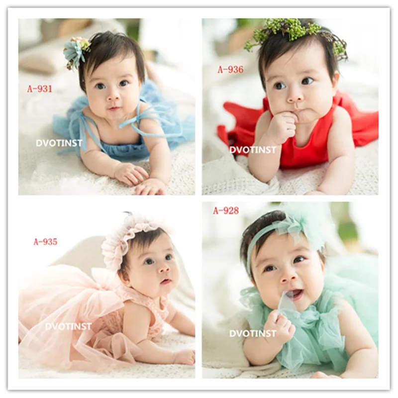 Dvotinst Baby Girls Photography Props Tutu Flora Dresses+Headband Set for 3-4M Fotografia Wedding Party Studio Shoots Photo Prop