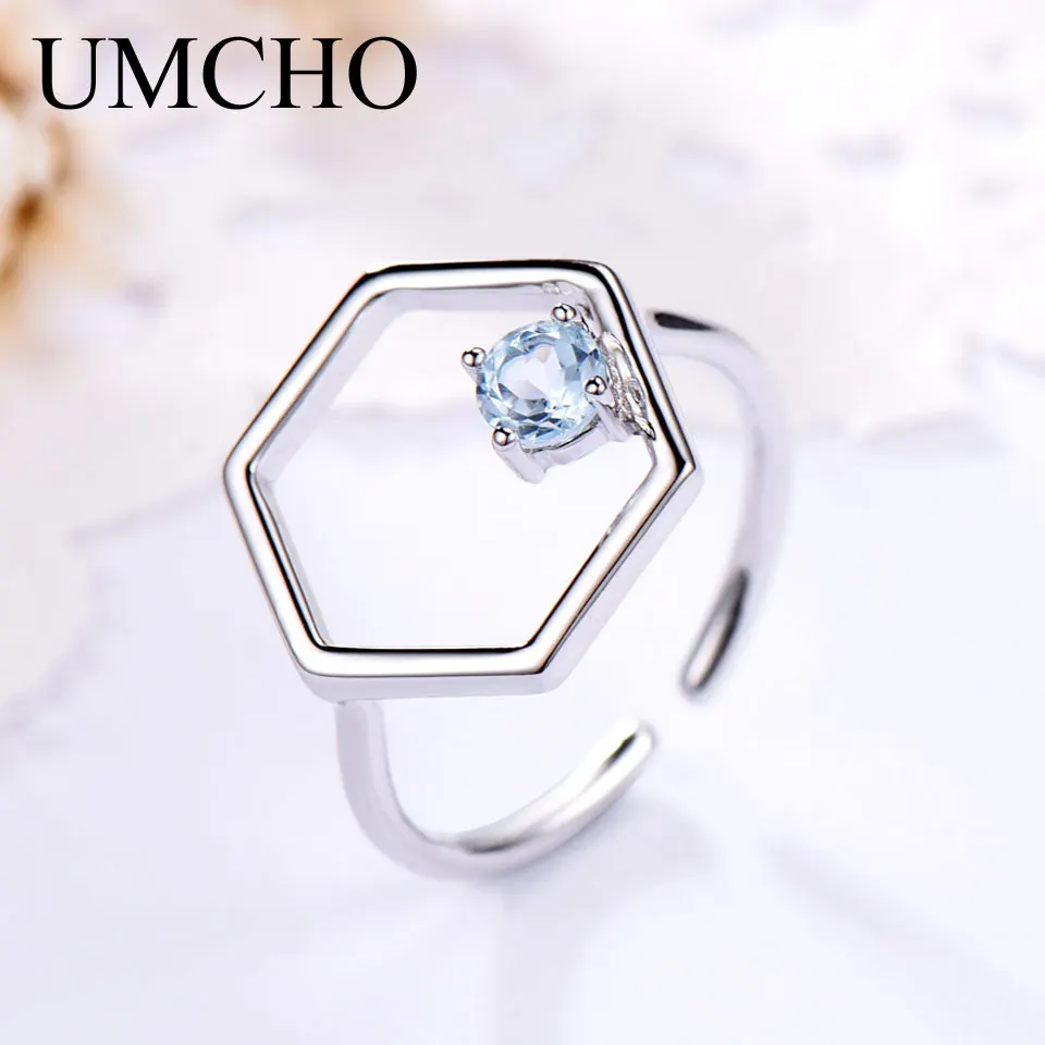 

UMCHO Natural Sky Blue Topaz Gemstone Real 925 Sterling Silver Rings For Women Anniversary Wedding Fine Jewelry 2018 New