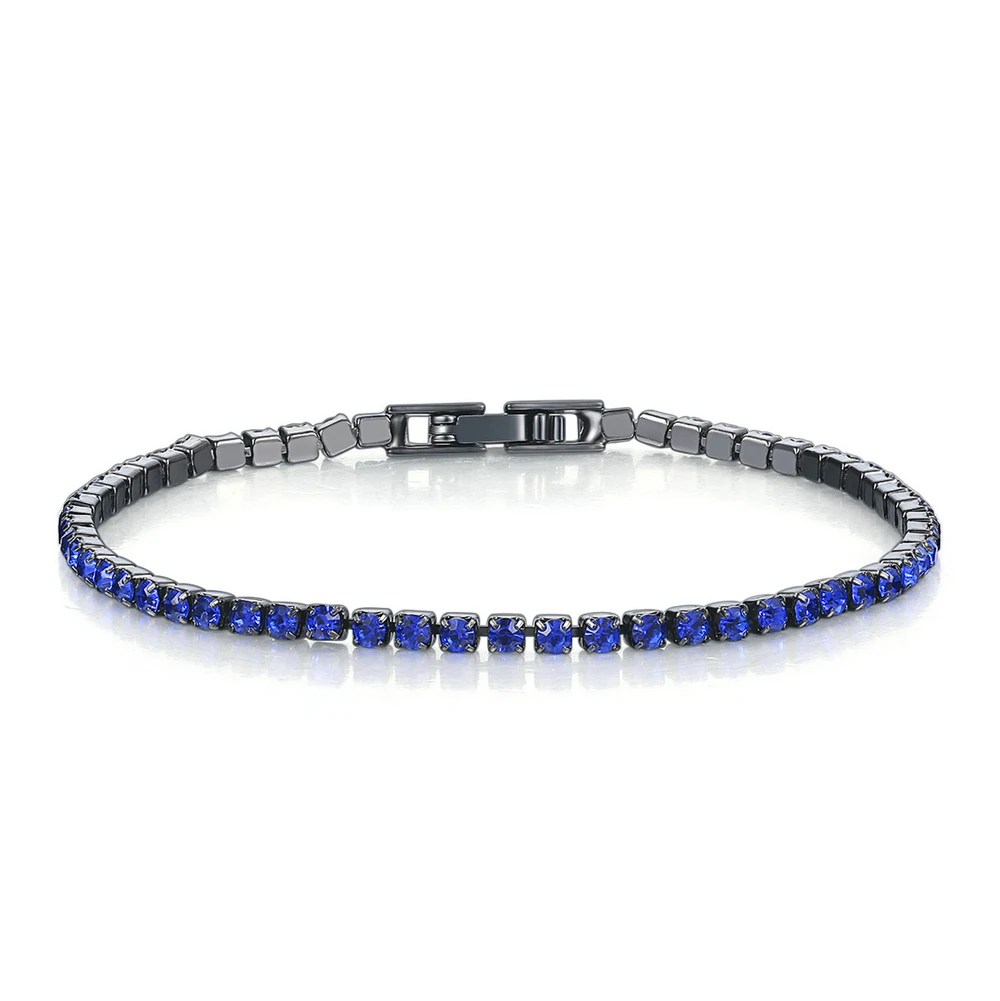 Black gold Blue Модный разноцветный Теннисный браслет из Кубического циркония 2,5 мм и браслет из кубического циркония для женщин, очаровательные свадебные ювелирные изделия KC128 - Окраска металла: Black gold Blue