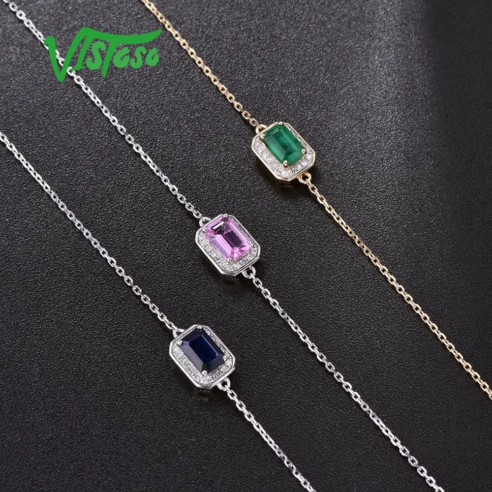 VISTOSO 14 K W/Y золотые браслеты для Леди Необычные восьмиугольник синий/розовый