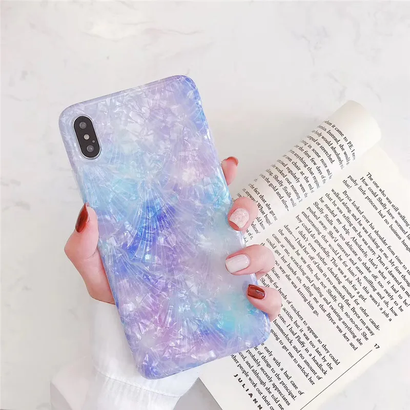 Luxury painted mother of pearl phone cases For iphone X XS XR MAX case 6 6s 7 8plus glossy TPU soft shell cover |