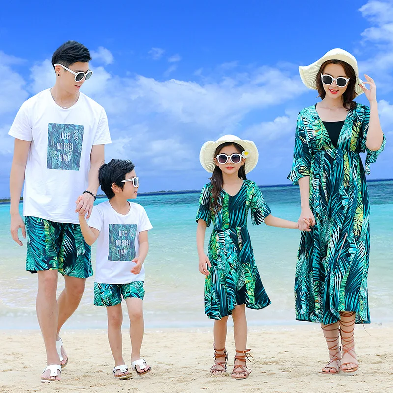 2021 летние пляжные Family Look Приморский мама дочка плаьтя папа футболка для сына +