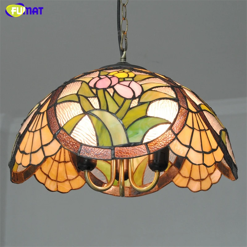 FUAMT Tiffany стеклянные подвесные лампы пасторальный Тюльпан цветы витражный