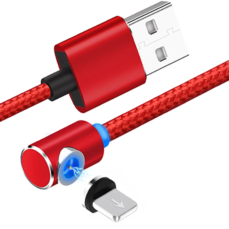 Red for iPhone L type 360 СВЕТОДИОДНЫЙ Магнитный зарядный кабель для iPhone XR XS MAX X 8 7 6 Plus, магнитное зарядное устройство для мобильного телефона, кабель Micro USB type-C - Тип штекера: Red for iPhone