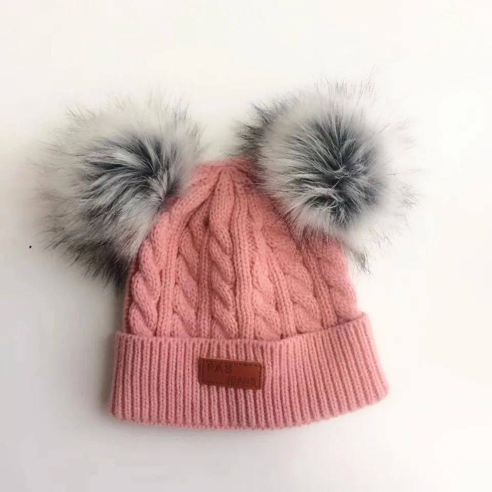 Beanies/детская шапка с двойным помпоном зимняя детская вязаная Милая для девочек и