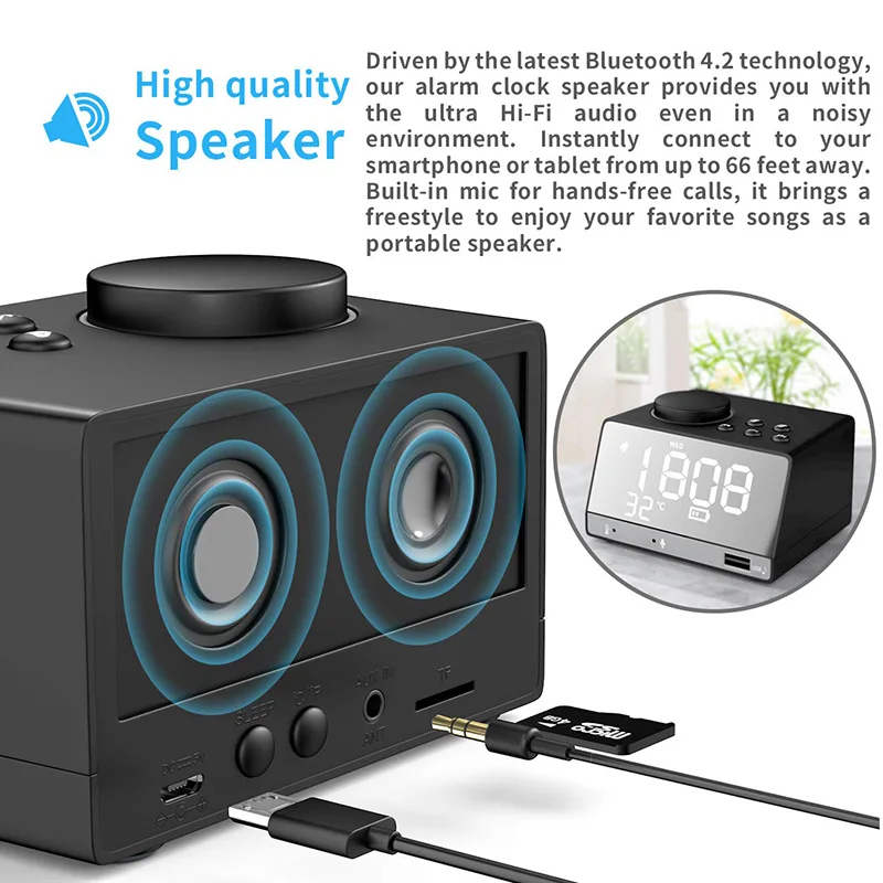 Bluetooth динамик с fm радио цифровой будильник 4 2 дюймовый bluetooth s крытый термометр