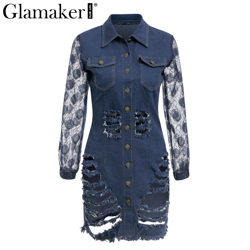 Джинсовое прозрачное летнее платье рубашка Glamaker женское на пуговицах весеннее