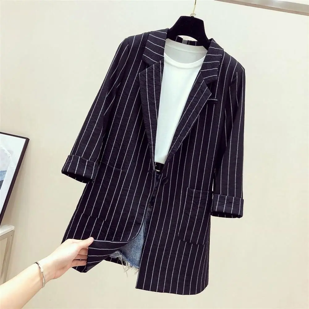 

2019 Spring Summer New Vero Loose British Striped Small Suit Jacket Long Thin Section Casual Product Jacket