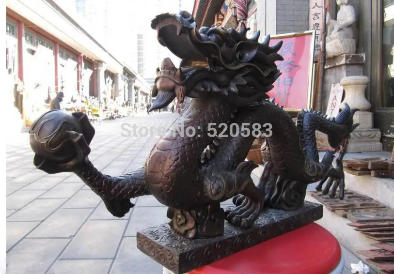 Китайский Коллекция Народная Классическая красная Бронза Дракон зверь Dragon Ball