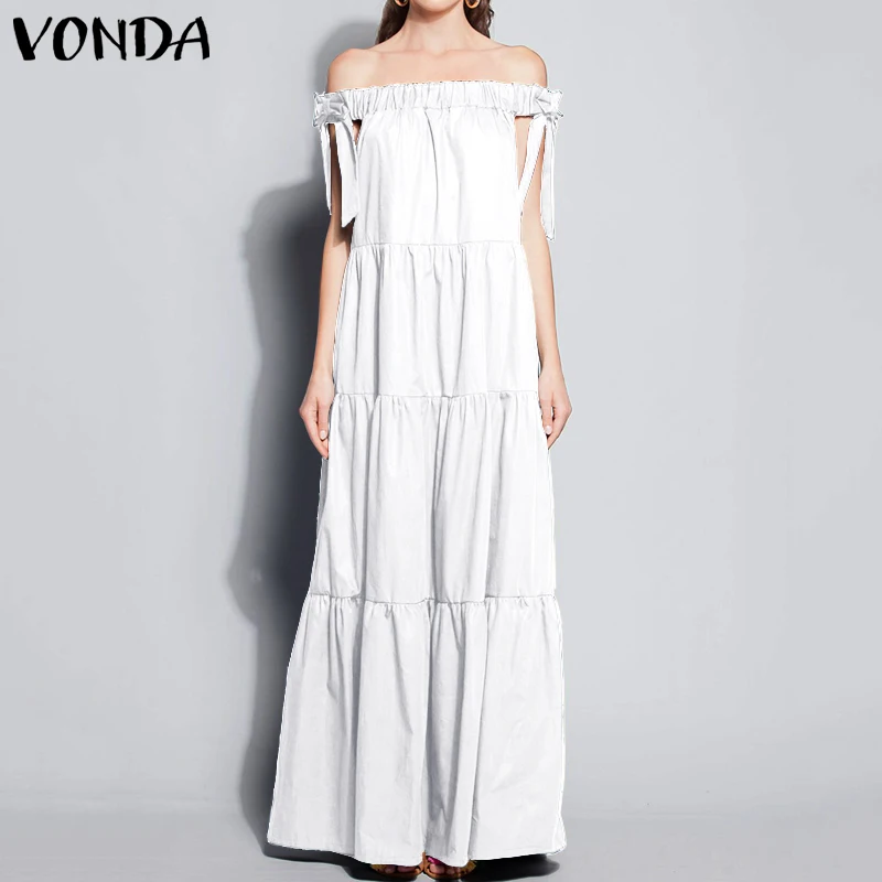 VONDA женские богемные платья 2019 летние сексуальные с открытыми плечами без