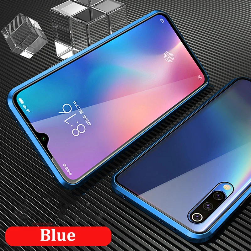 Для samsung Galaxy A50 чехол Магнитный адсорбционный металлический бампер+ задняя крышка из закаленного стекла для samsung A50 A70 раскладной чехол - Цвет: Blue