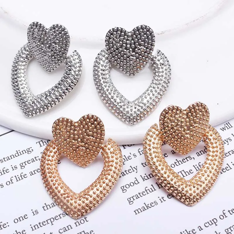 Металлические геометрические серьги в стиле ретро женские с двойным сердечком