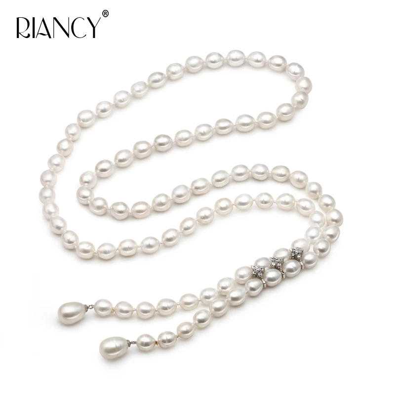 Модное ожерелье из натуральной кожи в подарок девушке пресноводного жемчуга 80 см