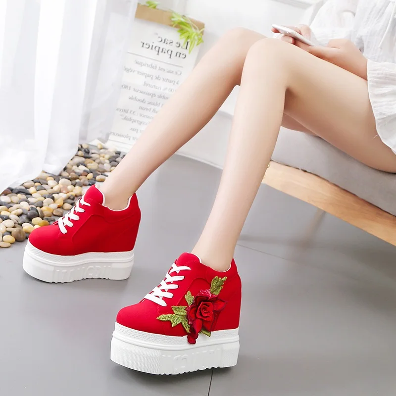 Женская обувь на каблуке красная женская платформе высоком со шнуровкой и